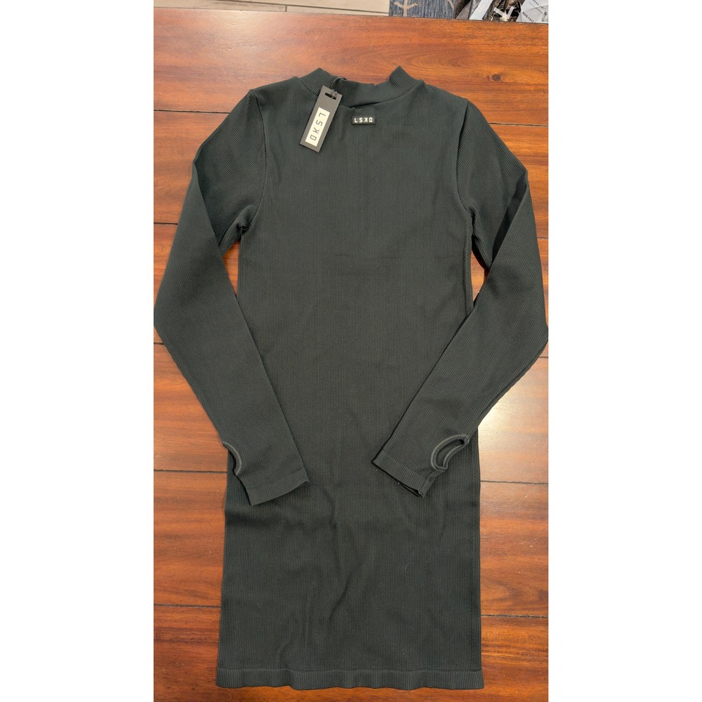 LSKD Minimal‎ Ribbed Seamless Dress Dark Forest Green Quarter Zip Size L NEW NWT - Picture 10 of 14